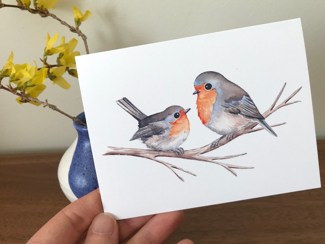 Two Robins Greeting Card / Bird Card / Blank Card / Art Card ...