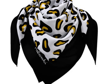 Leopard Print Silk Scarf: Black and White Square Scarf, Handmade in London