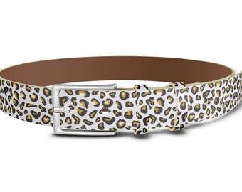 Leopard Print Belt, Animal Print Leather Belt for Men and Women
