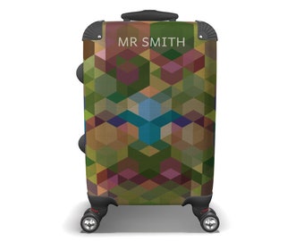 Personalized Luggage, Green Geometric Rolling Luggage, Carry on Suitcase, Weekender bag, Travel Gift for Men, gift for him #CSG