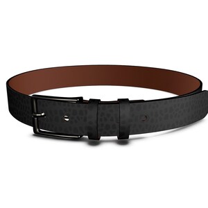 Printed Black Leather Belt, Handmade Leather Belt