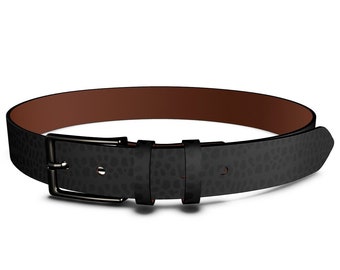 Printed Black Leather Belt, Handmade Leather Belt