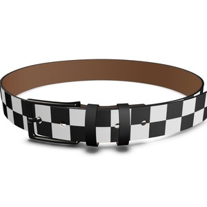 Black and White Leather Belt, Handmade Checkered Mens Leather Belt by Melsinki #LAS