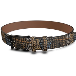 Leren herenriem met slangenprint: handgemaakte westernstijl