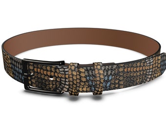 Men's Snakeskin Print Leather Belt: Handmade Western Style