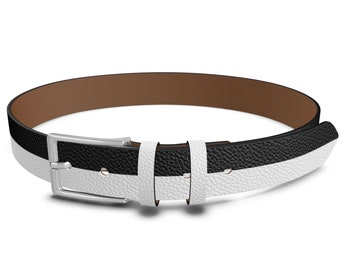 Black and White Leather Belt, Handmade Mens Leather Belt by Melsinki #LAS