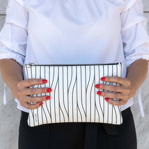 White Leather Clutch Bag, Striped Leather Purse, Gift for women #WTL
