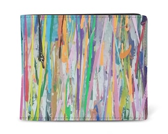 Colourful Mens Leather Wallet or Oilcloth Wallet, Paint Brush Stroke Slim Wallet, Unique Birthday Gift for Him, Mens Wallet #RV