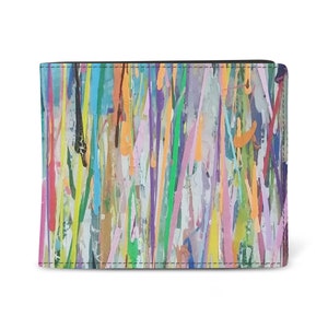 Bunte Herren Leder Brieftasche oder Wachstuch Brieftasche, Pinselstrich schlanke Brieftasche, einzigartiges Geburtstagsgeschenk für ihn, Herren Brieftasche #RV
