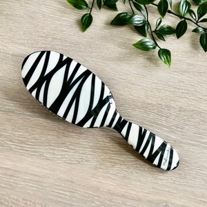 Geometric Black and White Detangling hairbrush with nylon and natural bristles, Gift for her, Girlfriend Gift #10