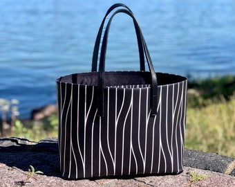 Black leather bag, Handmade leather tote bag, Striped Shoulder bag, Work Bag #WTL