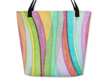 Bolsa de playa a rayas, bolsa de lona colorida, bolsa de compras, regalo para mamá