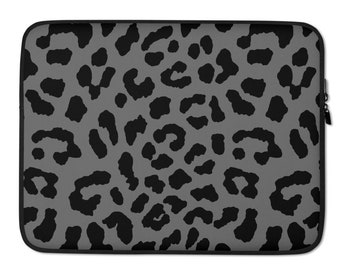 Grey and Black Animal Print Laptop Sleeve, 13 inch Macbook Case, 15inch Laptop Sleeve, Leopard Print MacBook cover #2