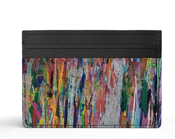 Nappa Leather Card Holder: Colorful Abstract Art, Handmade in London