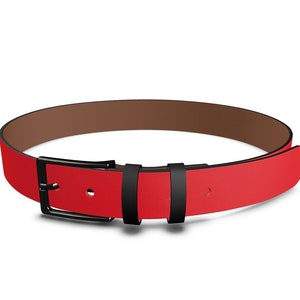 Red Leather Belt, Genuine Leather Belt for Men and Women, Durable & Adjustable