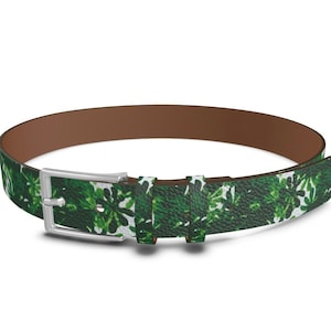 Tropical Green Leather Belt, Handmade Leather Belt for Men and Women by Melsinki #LAS