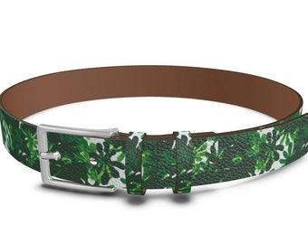 Tropical Green Leather Belt, Handmade Leather Belt for Men and Women by Melsinki #LAS