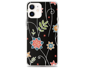 Black Floral iPhone Case, Flower Phone Case