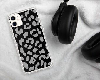 Animal Print iPhone Case, Black and Grey Leopard Phone Cover