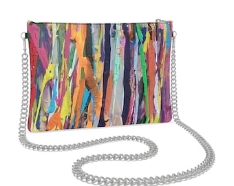 Handmade Leather Crossbody Bag: Abstract Art, Chain Strap