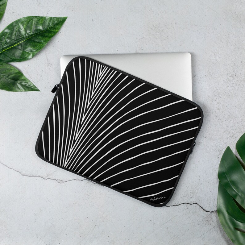 Black and White Line Art Laptop Sleeve: Padded, Water Resistant image 2