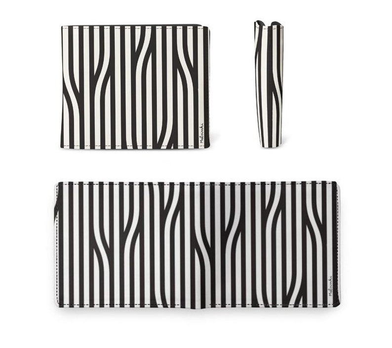 Mens Leather Wallet Oilcloth Wallet Black and White Striped Etsy