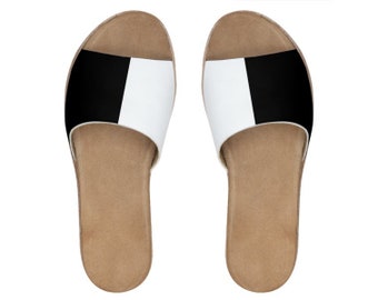 Sandales en cuir noir et blanc, chaussures élégantes, mules, sandales faites main #LAS