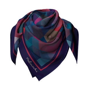 Blue Geometric Silk Scarf, Square Scarf, 65 cm or 90 cm, Birthday gift for her, Silk Scarves for Women #CSB