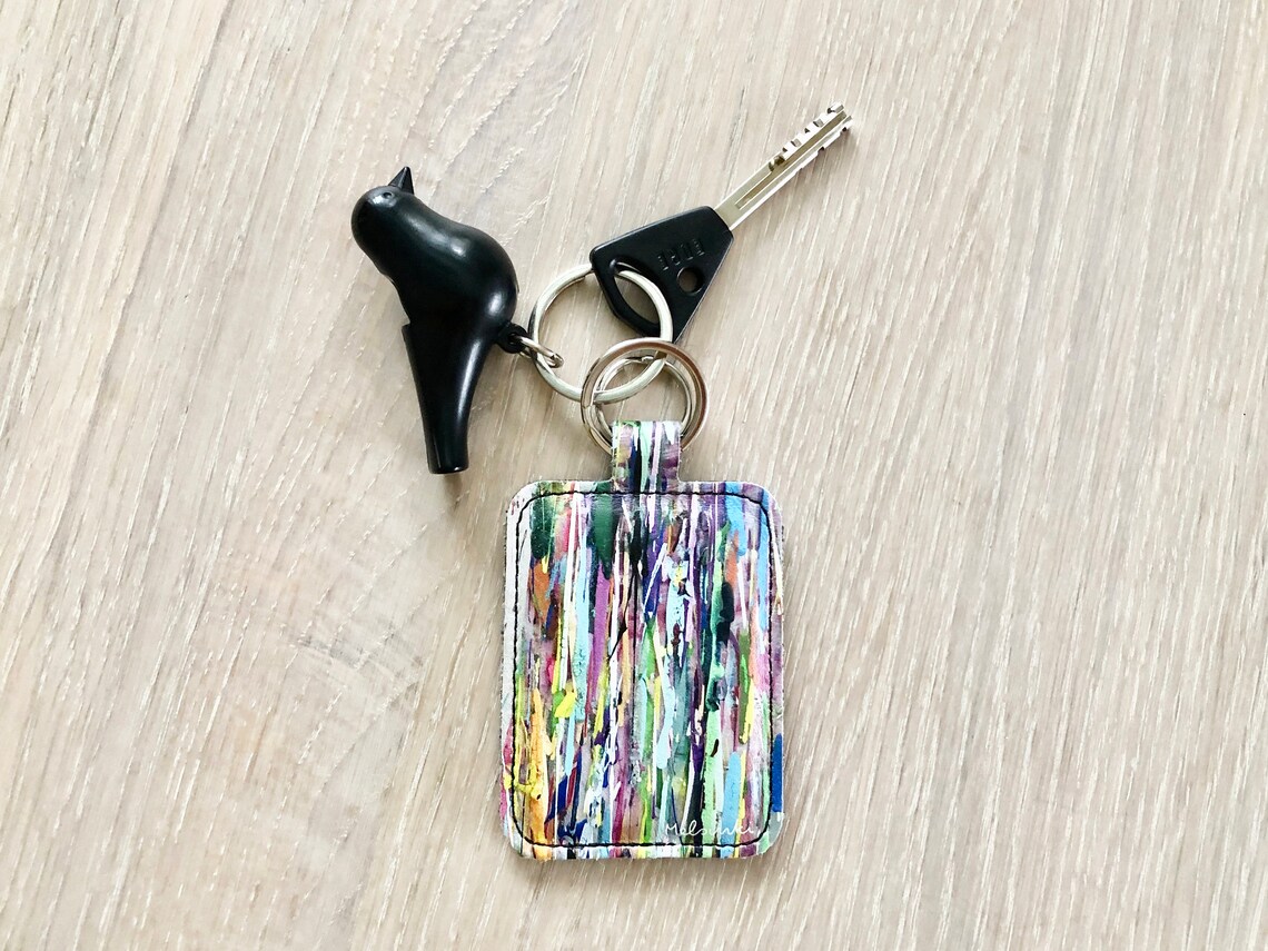 Paint Splatter Leather Key Fob Colorful Leather Keyring Etsy