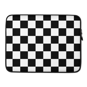 Checkered Laptop Sleeve, Black White Retro Grid MacBook Case, 13&quot; 15&quot; Neoprene Cover, Y2K Aesthetic Laptop Bag