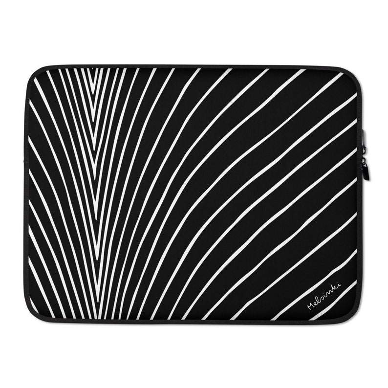 Black and White Line Art Laptop Sleeve: Padded, Water Resistant image 3