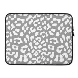 Leopard print laptop case, Leopard Computer Case, Light Gray Animal print laptop sleeve, Laptop bag #5