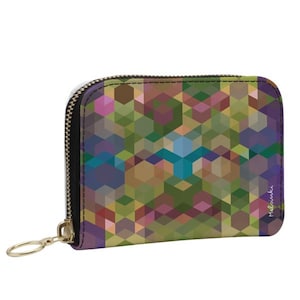 Green Leather Wallet for women, Small  Geometric Print Leather Purse by Melsinki, Birthday Gift for Her #CSG