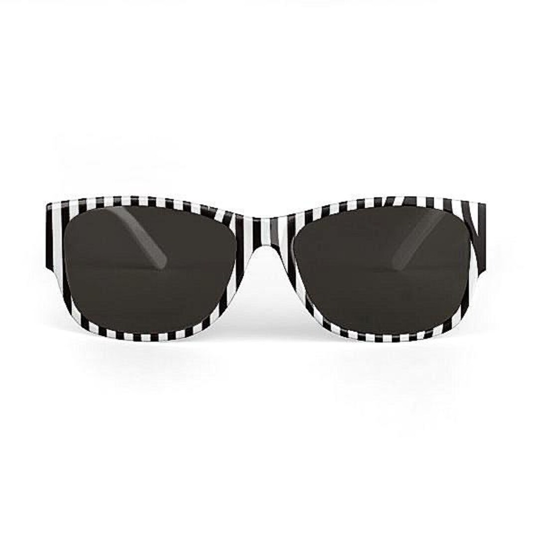 Striped Sunglasses: Black and White Printed Frames, UVA/UVB  display picture 1