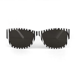 Striped Sunglasses: Black and White Printed Frames, UVA/UVB Protection