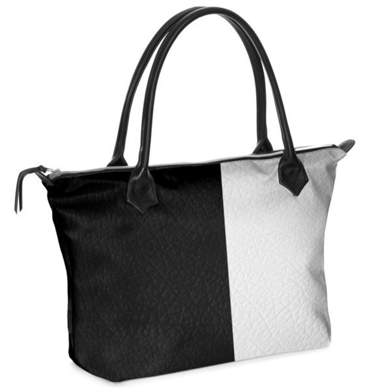 Black and White Leather Handbag, Handmade Leather Tote Bag With Zipper by Melsinki, Weekender