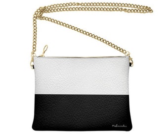 Black and White Leather Crossbody Bag: Handmade Chain Shoulder Bag
