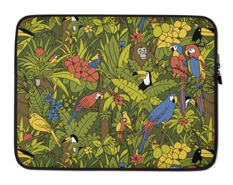 Funda para portátil con estampado de selva tropical: Loro y mono