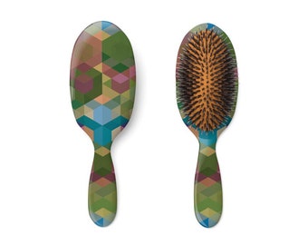 Green Detangling Hair Brush with nylon and natural bristles HairBrush, Gift for him, Gift for her #CSG