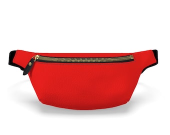 Leather Fanny Pack, Red Waist Bag, Stylish Bum Bag, Genuine Leather Belt bag