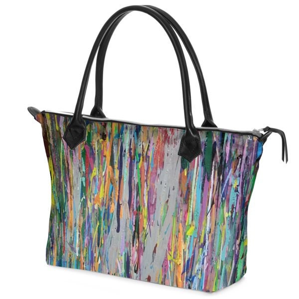 Leather Tote With Zipper Colorful Leather Handbag Handmade - Etsy