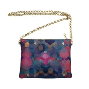 Leder Umhängetasche mit Kette, geometrische blaue Clutch Bag, Geburtstagsgeschenk für sie #CSB
