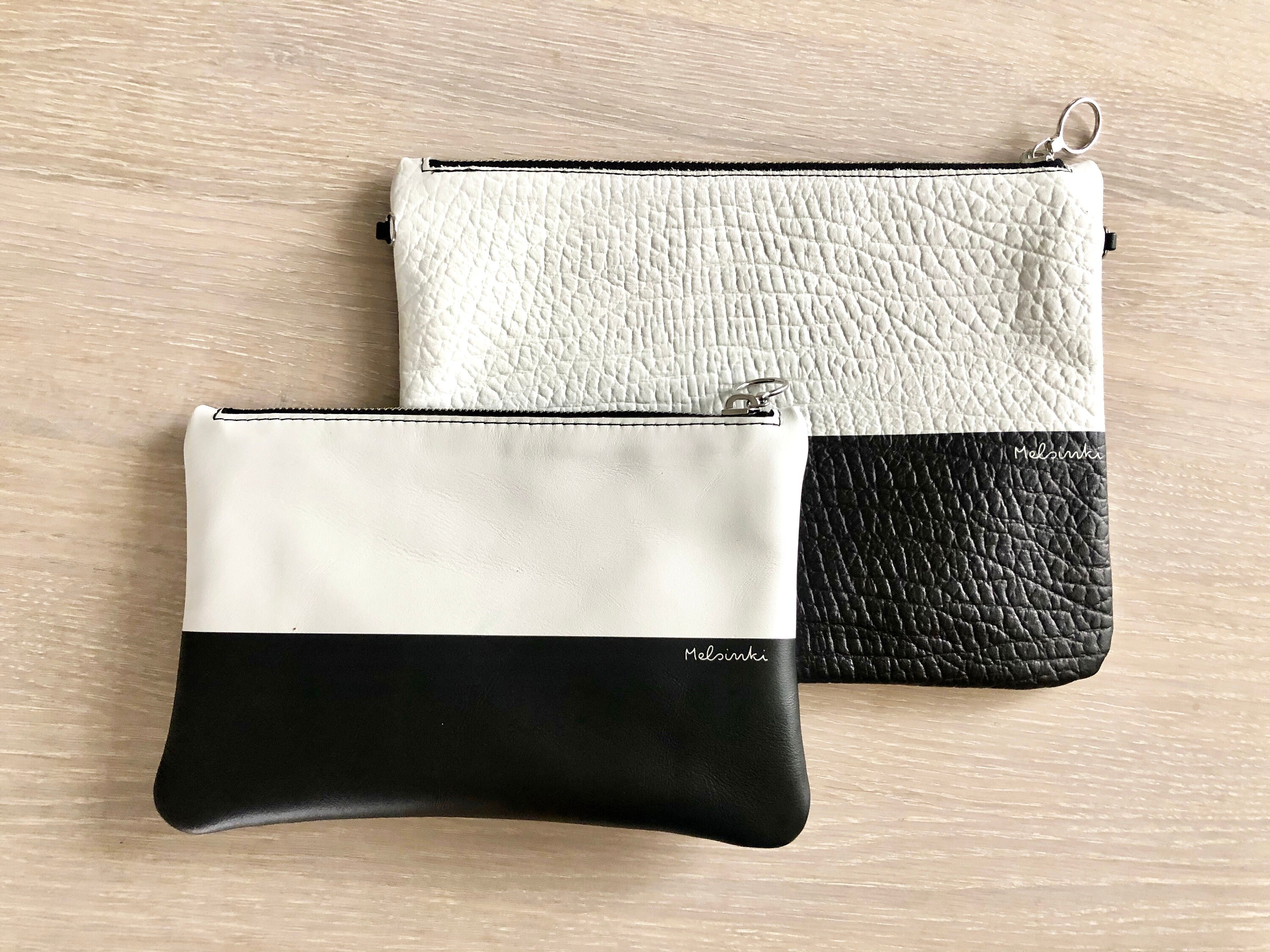 Black and White Leather Makeup Bag Mod Cosmetic Bag Leather Etsy