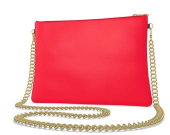 Bright Red Leather Crossbody Bag with Chain Strap