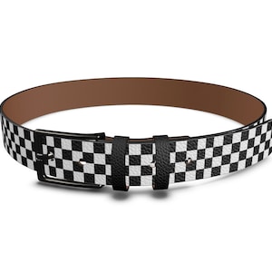 Checkered Mens Leather Belt, Handmade Black and White Leather Belt, by Melsinki, Birthday Gift for Men