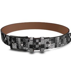 Black and White Leather Belt, Handmade Mens Belt by Melsinki, Gift for men