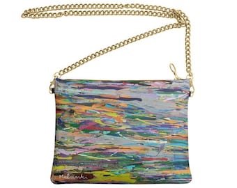 Colorful leather Clutch Bag With Chain, Small Crossbody Bag, Leather or Vegan Leather Bag, Birthday Gift for Women  #RV