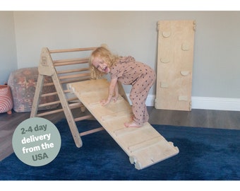 Montessori Climbing Triangle with Ramp, Montessori Waldorf Climber, Foldable Play Gym