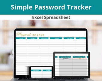 Password Tracker Excel Spreadsheet, Organize your Logins, Accounts and Passwords, Password Keeper Log Organizer Template Digital Download