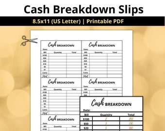 Bank Teller Slips Printable PDF, Cash Withdrawal Request Forms, Money Breakdown Cards for Budgeting